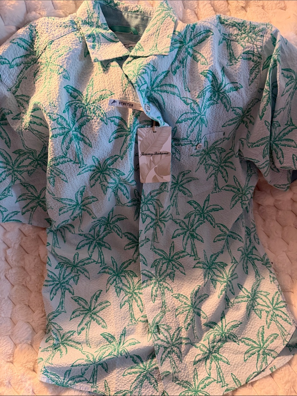 Tommy Bahama Mint Blue Palm-Print Camp Shirt
